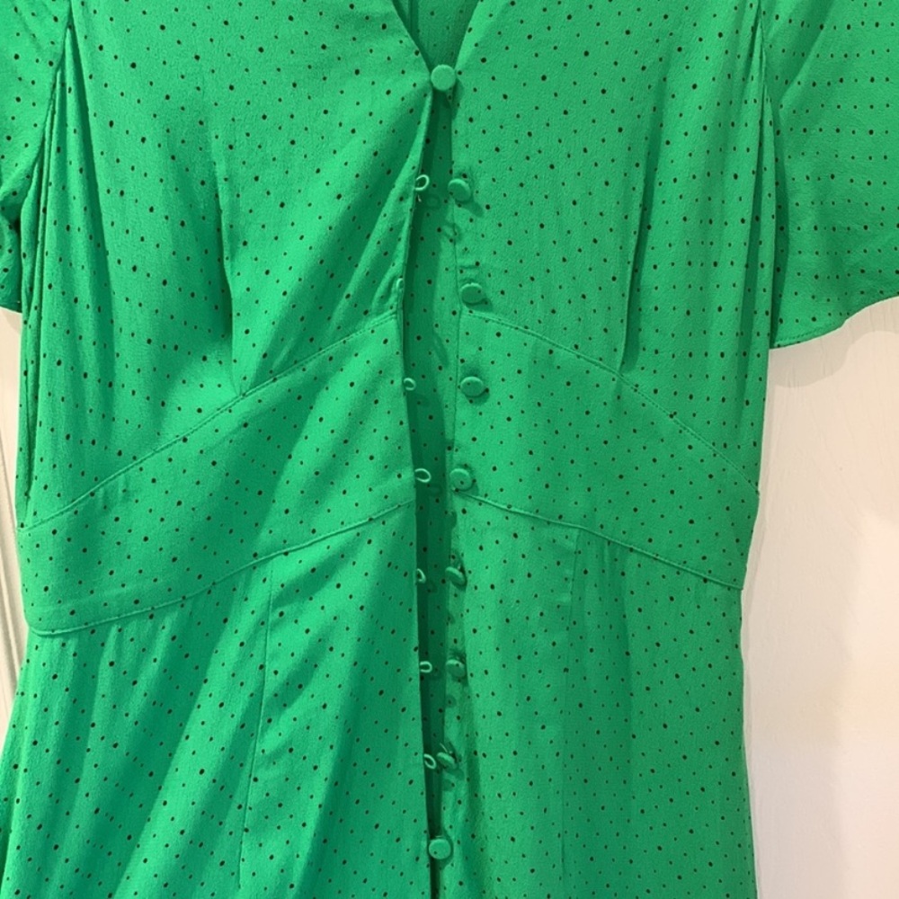 Whistles Kelly Green Micro Spot Polka Dot Modest Midi Dress Size 2 - Picture 10 of 12